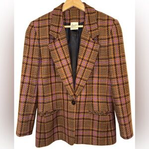 London Fog VTG 100% Pure Wool Plaid Blazer Size 8 Preppy Classic Academia 1980s